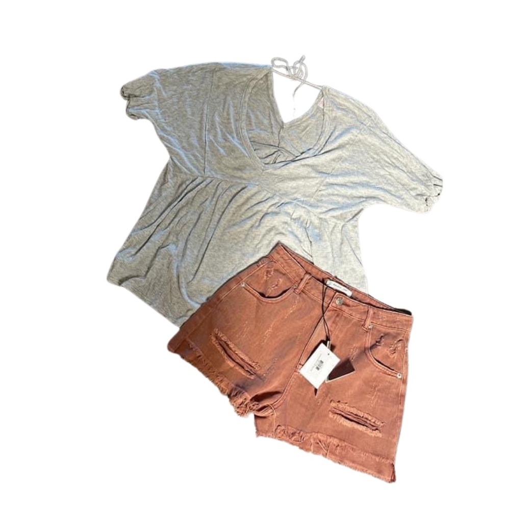 New Mustard Seed Rust Distressed Ripped Denim Jean Small Short